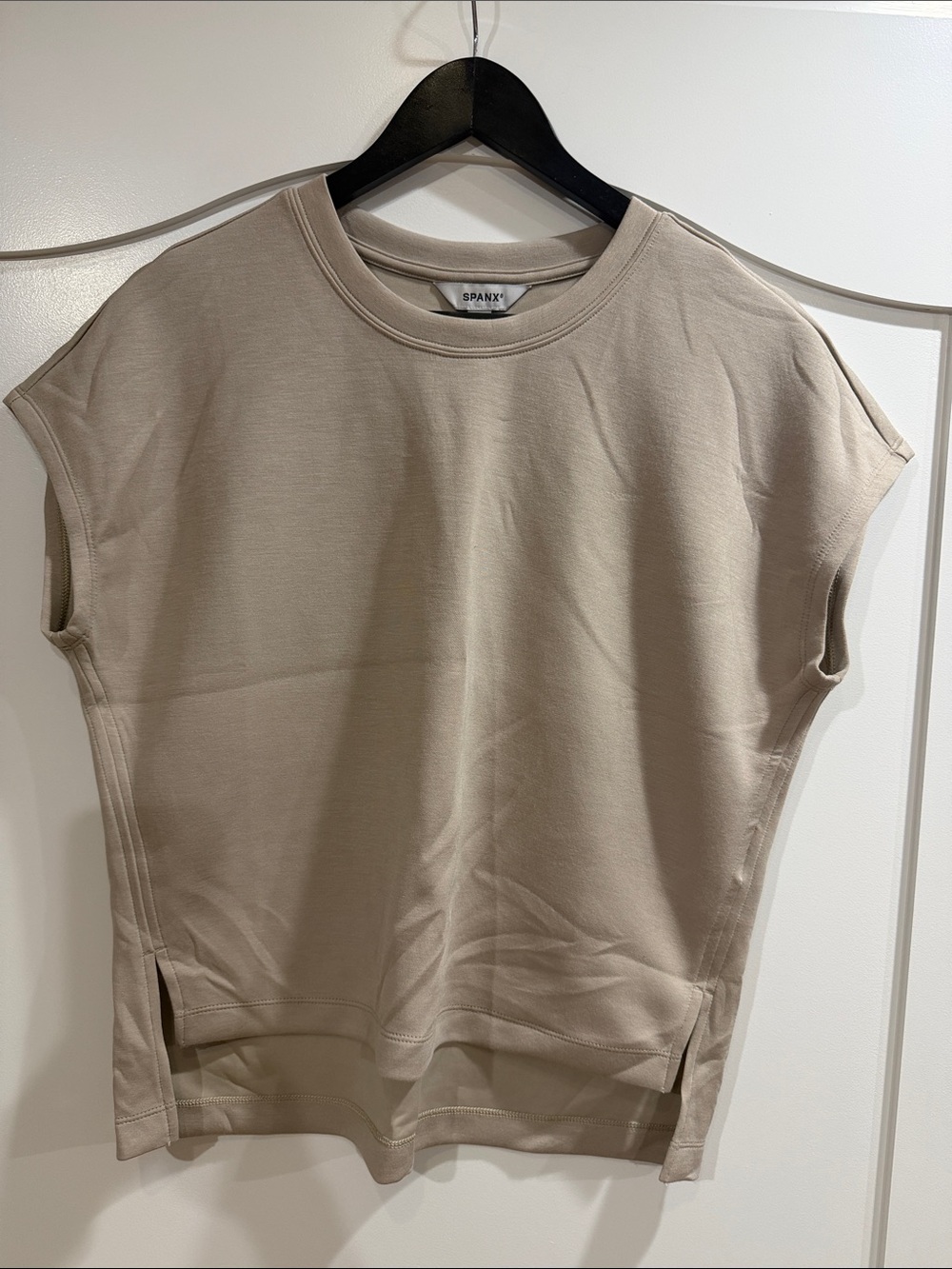 SPANX Short-Sleeve Crewneck Top in Taupe